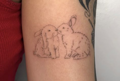 Bunny Tattoos For Women, 2 Bunny Tattoo, Two Bunny Tattoo, 2 Bunnies Tattoo, Two Rabbits Tattoo, Bunnies Tattoo, Easter Tattoo, Bunny Matching Tattoo, Dainty Bunny Tattoo