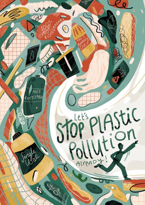 Stop plastic pollution — Jade illustrates Plastic Awareness Art, Plastic Pollution Graphic Design, Anti Pollution Posters, Slogan About Pollution, Plant Vs Plastic Poster, Plastic Use Poster, Less Plastic Poster, Poster On Plastic Pollution, Stop Plastic Pollution Poster