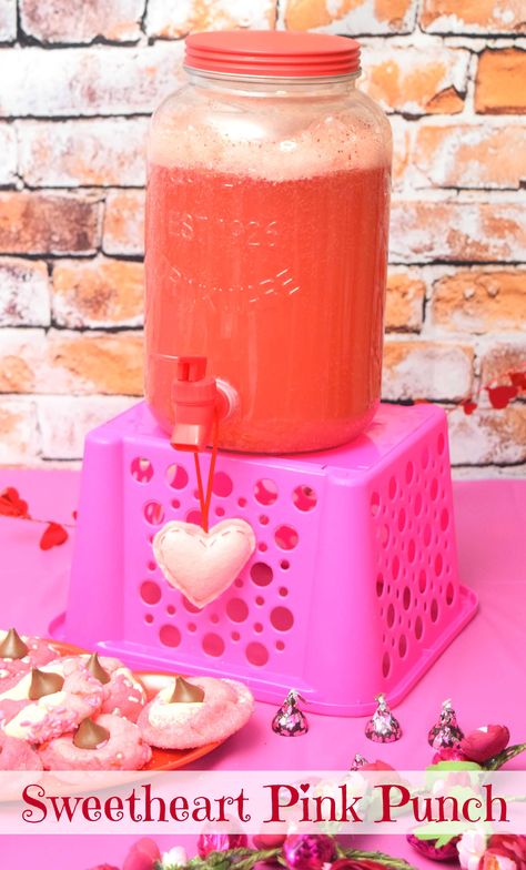 This Sweetheart Pink Punch is perfect for your Galentine's Day or Valentine's Day party! #drinkrecipes #punchrecipes #valentinesday #galentinesday Valentine Day Punch, Valentine’s Day Punch For Kids, Valentines Punch For Kids, Valentines Punch Recipes Non Alcoholic, Valentine’s Day Punch, Valentine Punch Recipe, Valentines Day Punch, Valentines Punch, Valentine Punch