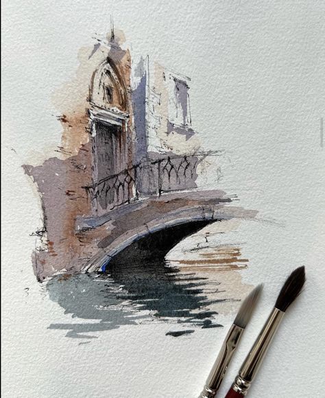 Venice Painting, City Sketch, Watercolor City, Watercolor Architecture, Watercolour Inspiration, Architecture Drawing Art, Architectural Sketch, Architecture Painting, Watercolor Sketchbook