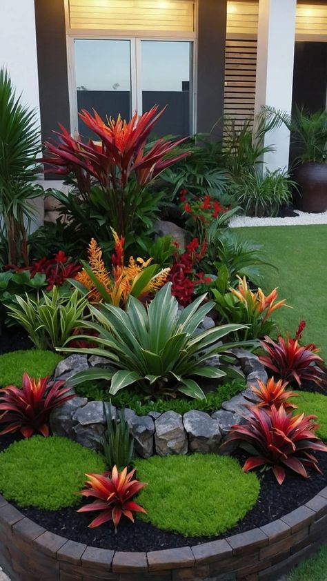 Tropical Oasis: 15 Landscaping Ideas for Small Spaces - pulsepathlife.com Tropical Front Garden Ideas, Beautiful Small Gardens Ideas, Private Front Garden, Beautiful Flower Garden Ideas, Australian Garden Inspiration, Tropical Landscaping Front Yard Florida Garden Ideas, Hawaiian Landscaping Ideas, Florida Landscape Front Yard, Backyard Ideas Florida