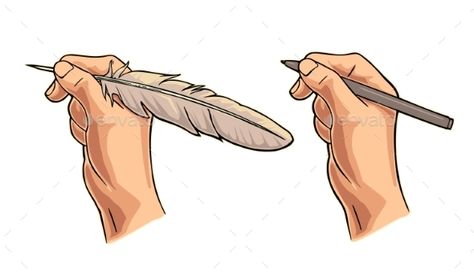 Female Hand Holding a Goose Feather and Pencil Person Holding Pencil Reference, Holding Quill Reference, Holding Pencil Reference, Hand Holding Pen Drawing, Hand Holding Pen, Hand Holding Pencil, Feather Pen Logo, Scroll Vector, Pencil Vector