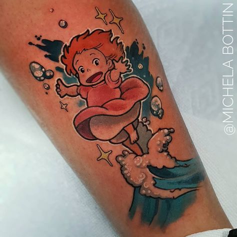 Studio Glibly, Cutesy Tattoos, Ponyo Tattoo, Ghibli Tattoos, Pom Poko, Studio Ghibli Tattoo, Pony O, New York Tattoo, Ghibli Tattoo