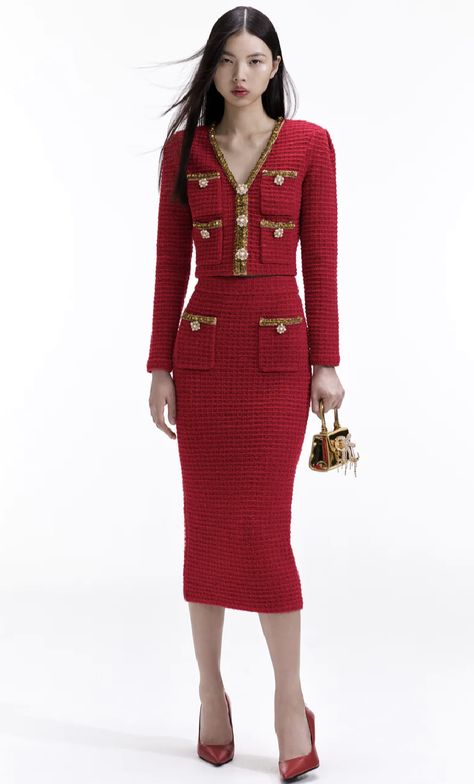 Luxury Tweed Dress For Fall, Luxury Tweed Dress For Women, Chic Fitted Red Tweed Dress, Chic Red Tweed Dress, Luxury A-line Tweed Dress For Fall, Ready To Wear 2024, Elegant Couture, Dior Ready To Wear, Tweed Fashion