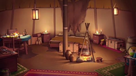 ArtStation - Nomad Tent Interior, Vincent Lau Fantasy Tent Interior, Medieval Tent Interior, Fantasy Tent, Tent Background, Fantasy House Interior, Tent Interior, Interior Concept Art, Tent Room, Drawing Scenery