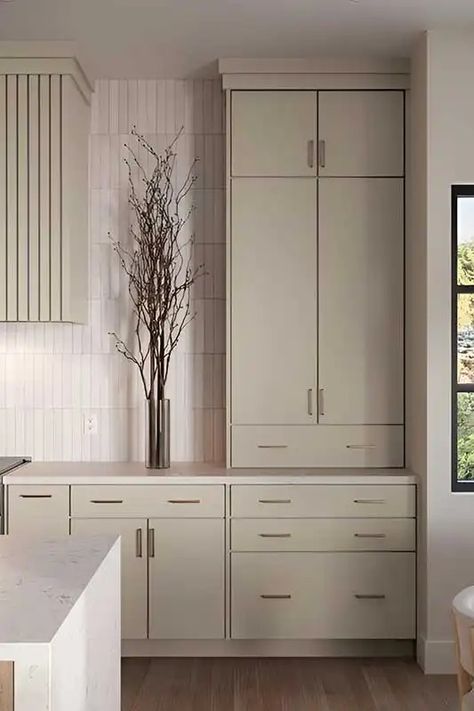 Shaker vs. Slab Cabinets: Find the Best Style for Your Kitchen Shaker Style Cabinets Bathroom, Micro Shaker Kitchen Cabinets, Shaker Vs Flat Panel Cabinets, European Frameless Kitchen Cabinets, Flat Panel Kitchen Cabinets Modern, Slab Cabinet Kitchen, White Slab Kitchen Cabinets, Inset Cabinets Kitchen, Slab Front Cabinets