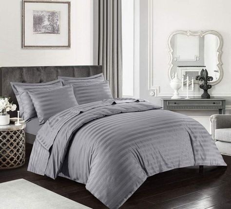 EHD 400 Thread Count Satin Stripes Super Soft Luxurious 100% Egyptian Cotton Hotel Quality Duvet Cover Sets Reversible Bedding Sets (Grey, King) Eco Friendly Bedding, Egyptian Cotton Duvet Cover, Luxurious Bedding, Super King Duvet Covers, Striped Duvet, Striped Duvet Covers, Double Duvet Covers, Single Duvet Cover, Bed Sets