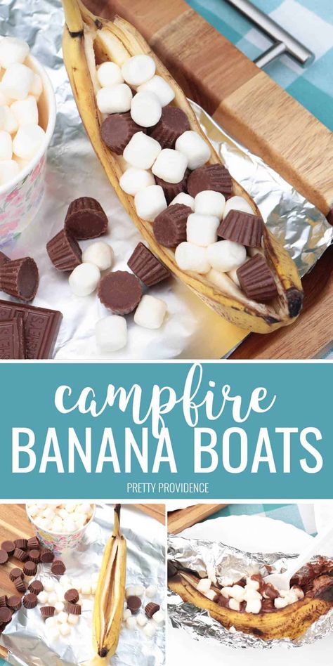 Walking Snacks, Grilled Banana Boats, Campfire Banana Boats, Banana Smores, Banana Boat Recipe, Campfire Bananas, Banana Boats, Baked Recipe, Grilled Bananas