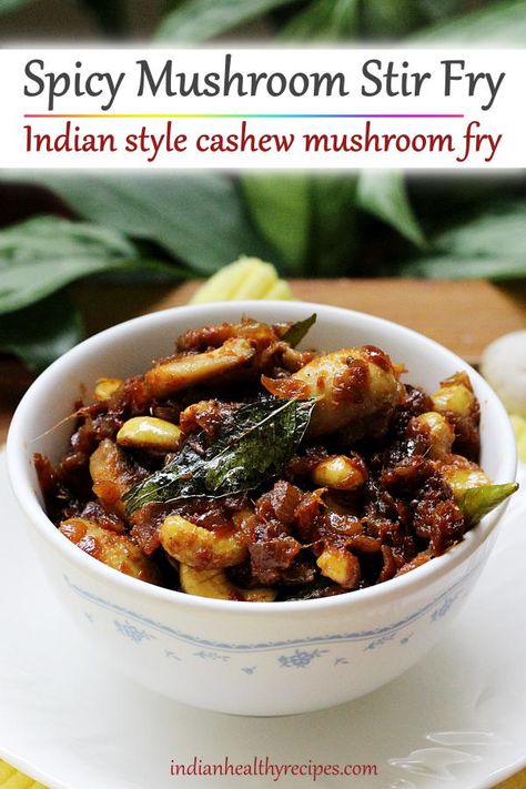 Mushroom fry is a simple side dish made by stir frying mushrooms with curry leaves, spices and onions. #vegan #curry #indian Mushroom Fry Indian Recipe, Mushroom Fry Recipe, Mushroom Fry, Mushroom Dry Recipe, Mushroom Recipes Indian, Spicy Mushroom, Mushroom Stir Fry, Indian Veg Recipes, Fried Mushrooms