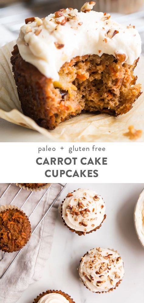 Paleo Carrot Cake Cupcakes (Healthier, Gluten Free) Gluten Free Carrot Cake Cupcakes, Paleo Carrot Cake, Healthy Cupcakes, Maple Frosting, Gluten Free Carrot Cake, Paleo Recipes Breakfast, Cupcakes With Cream Cheese Frosting, Paleo Baking, Carrot Cake Cupcakes