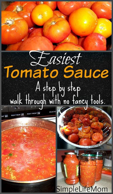 Easiest Tomato Sauce by Simple Life Mom Essen, Fresh Tomato Sauce Homemade, Processing Tomatoes, Tomato Sauce From Scratch, Canning Veggies, How To Make Tomato Sauce, Freeze Strawberries, Tomato Harvest, Fresh Tomato Recipes