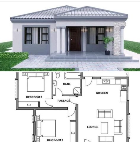 2 Bedroom House Plans South Africa, 3 Rooms House Plan Design, South African House Plans Modern Homes, Two Bedroom House Plans, Simple Bungalow House Designs, Cheap House Plans, 2 Bedroom House Design, House Plans South Africa, Small House Blueprints