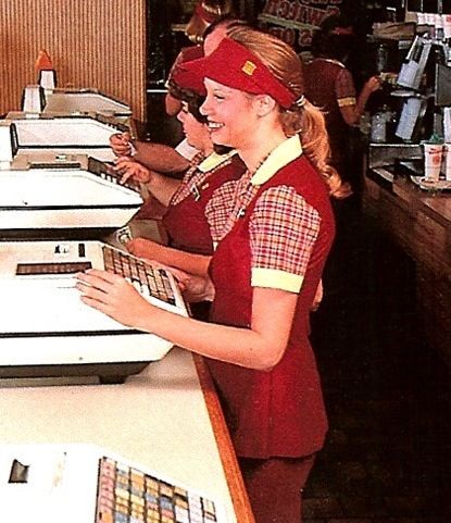 Burger King uniform, my first fast food job 1984 I wore the same uniform Mens Fashion 50s, Cafeteria Food, Employee Uniform, 90s Fashion Women, Staff Uniforms, Music Album Covers, Work Uniforms, Vintage Memory, Burger King