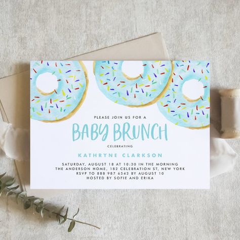 Cute Blue Watercolor Donuts Baby Shower Brunch Invitation #zazzle #weddinginvitations #birthdayinvitations #babyshowerinvitations #zazzleinvitations #monogram #businesscards #graduation #homedecor Donut Birthday Party Invitations, Donut Invitation, Sweet 16 Party Invitations, Blue Baby Shower Invitations, Donut Birthday Parties, Bridal Brunch Invitations, Sweet Sixteen Parties, Graduation Party Invitation, Baby Shower Brunch