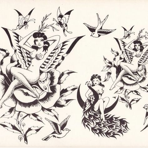 Zeke Owen Tattoo Flash, Zeis Flash, Milton Zeis, Antique Tattoo, Sailor Jerry Tattoo Flash, Cool Tattoos For Girls, Ancient Art Tattoo, Real Tattoos, Vintage Tattoo Art