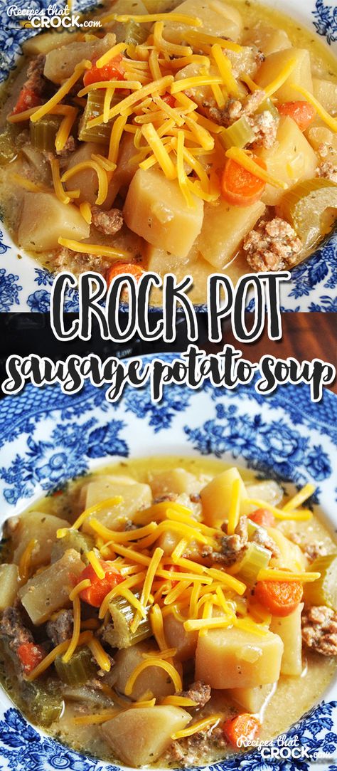 Are you looking for a soup that has it all? This Crock Pot Sausage Potato Soup… Crock Pot Sausage, Sausage And Potato Soup, Cheesy Potatoes Crock Pot, Crockpot Sausage, Ground Sausage Recipes, Sausage Potato Soup, Sausage Crockpot, Sausage Potato, Cheesy Potato Soup