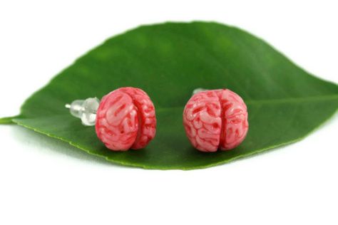 Brain Earrings, Brain Jewelry, Zombie Jewelry, Zombie Brain, Zombie Brains, Ghoulia Yelps, Quirky Jewelry, Plastic Earrings, Halloween Earrings