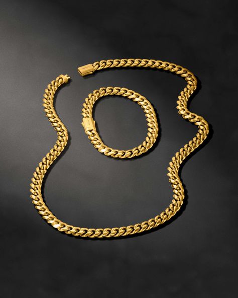 Cuban Set - 8mm Men's Gold Chain and Bracelet - JAXXON Luxury Jewelry Collection, Cuban Link Chain Men, Gold Chains For Men, Metal Working Tools, Gold Piece, Cuban Link Chain, Mens Gold, Engraved Items, Cuban Link