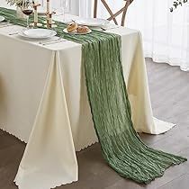 Green Table Cloths Wedding, Garden Party Place Settings, Sage Green Cheesecloth Table Runner, Corner Sewing, Cheesecloth Table Runner, Bohemian Table, Green Table Runner, Boho Table Runner, Spring Table Runner