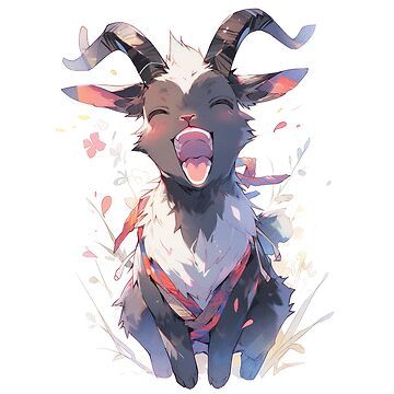 "Joyful Jumper: The Gleeful Goat" Sticker for Sale by KaleidoKiosk | Redbubble Goat Oc Art, Goat Oc, Goat Anime, Goat Illustration, Goat Sticker, Cute Goat, Goat Skull, Pretty Photography, Cute Goats