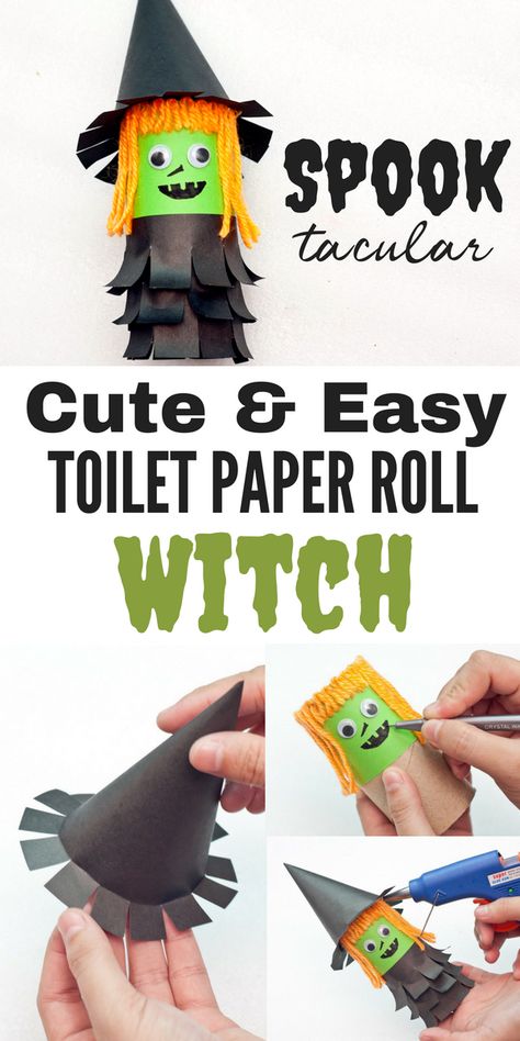 Such a cute halloween craft for kids! Make this little witch out of a toilet paper roll and construction paper. So easy and so cute! Halloween Toilet Paper Roll Crafts, Halloween Toilet Paper, Halloween Diy Paper, October Crafts, Halloween Crafts For Toddlers, Halloween Paper Crafts, Halloween Arts And Crafts, Toilet Paper Crafts, Fun Halloween Crafts