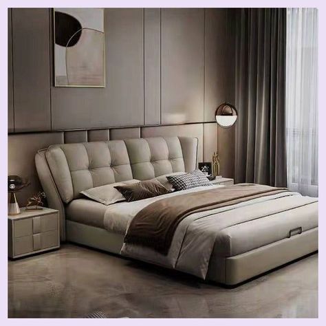 Modern Bed With Headboard, Upholstered Queen Beds, King Master Bed, King Bed Frame And Headboard, Bed Back Design Simple, Modern Bed Headboard Design, Bed Head Design Modern, Bed And Sofa In Bedroom, Master Bedrooms Bed