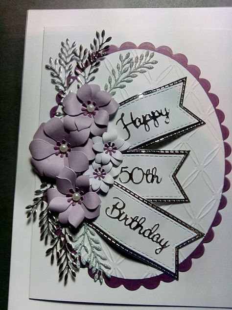 Heartfelt Creations, Card With Flowers, 70th Birthday Card, 50th Birthday Cards, Karten Design, Birthday Cards For Women, Making Greeting Cards, Embossed Cards, Fancy Fold Cards