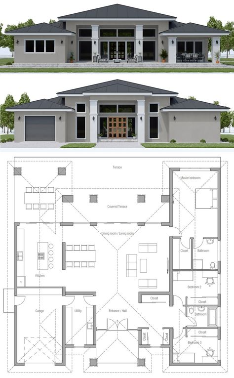 Floor Plan Architecture, Classic House Plans, House Projects Architecture, Plan Home, Plan Floor, Plan Architecture, Modern Floor Plans, Floor Bloxburg, Modern Bungalow House