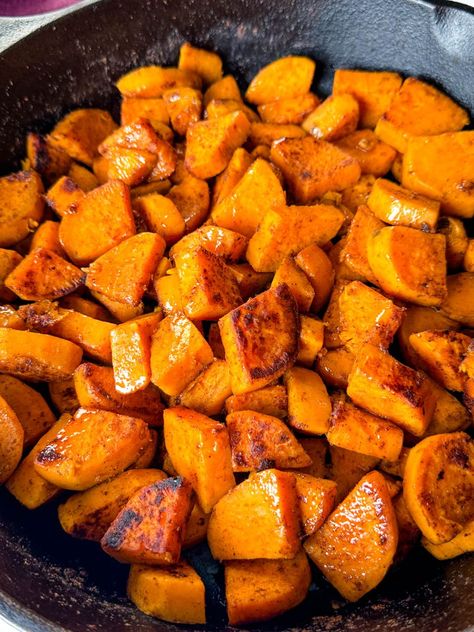 These Fried Sweet Potatoes have an irresistible crunch and are golden perfection. These crispy delights are the perfect addition to any meal, whether served alongside your favorite breakfast dishes or as a flavorful side for lunch or dinner. Sweet Potato Fried Recipes, How To Fry Sweet Potatoes, Fried Sweet Potato Recipes, Fried Sweet Potatoes Skillet, Crispy Fried Potatoes Skillet, Diced Sweet Potatoes Skillet, Fried Sweet Potatoes, Breakfast Sweet Potato, Fried Sweet Potato