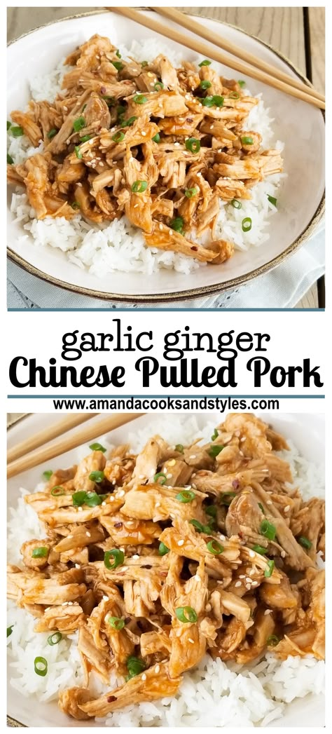 Pork And Rice Casserole, Recipe Using Pulled Pork, Slow Cooker Chinese, Garlic Ginger Sauce, Pork And Rice Recipes, Crockpot Asian, Asian Pulled Pork, Shredded Pork Recipes, Pulled Pork Leftover Recipes