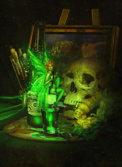 la Fee Verte by Incantata Green Fairy Absinthe, Absinthe Fairy, Absinthe Art, Green Fairy, Wow Art, Foto Art, Absinthe, Fairy Angel, Fairy Art