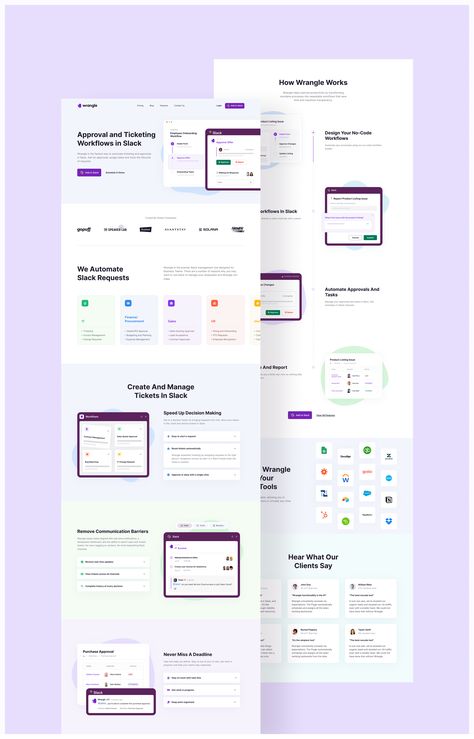 Wrangle for Slack on Behance Schedule Website Design, Case Studies Web Design, Saas Website Design Landing Pages, Saas Website Design Inspiration, About Us Section Web Design, Dashboard Landing Page, Colorful Web Design, Saas Website Design, Website Page Design