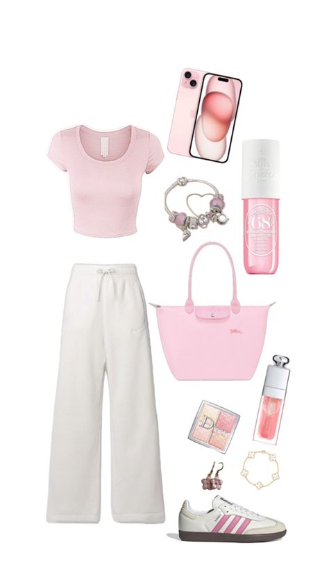 #outfits #pink #outfitidea #pinkoutfit Simple Pink Outfits, Pink Comfy Outfits, Pink School Outfits, Pink Shirt Outfits, Clothes Shuffles, Baby Pink Outfit, Cute Outfits Pink, Pink Shirt Outfit, Wishlist Board