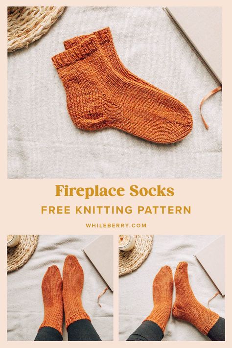 Fireplace Socks - Free Knitting Pattern Beginner Socks Knitting Free Pattern, Easy Christmas Knitting Patterns Free, Small Knitting Projects Free, Easy Sock Knitting Pattern, Basic Socks, Christmas Socks Pattern, Simple Cabin, Sock Knitting Pattern, Hobby Inspiration