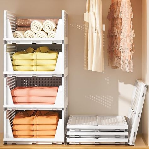 Amazon.com: Neprock Stackable Plastic Storage Drawers for Closet Organizers and Storage,4 Pack Open Storage Bins Closet Shelf Clothes Organizer for Closet Wardrobe(4L) : Home & Kitchen Storage Bins Closet, Closet Dorm, Drawers For Closet, Folding Wardrobe, Shelf Clothes, Stackable Plastic Storage Bins, Plastic Storage Drawers, Closet Storage Bins, Stackable Shelves