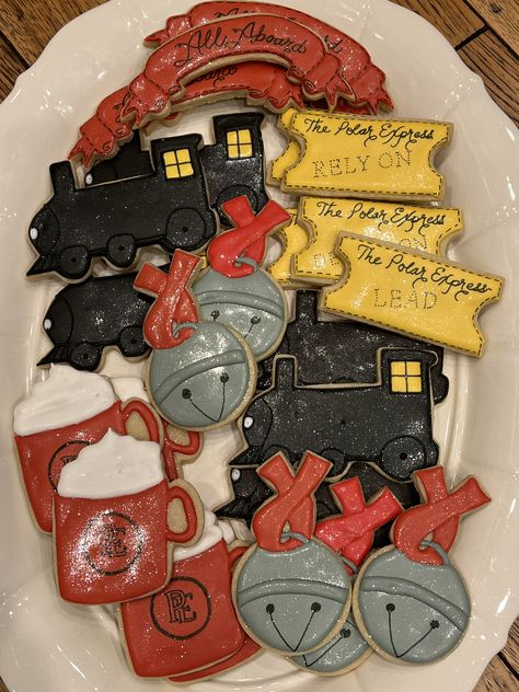 Polar Express Food, Polar Express Cupcakes, Polar Express Treats, Polar Express Party Decorations, Polar Express Cookies Decorated, Polar Express Dinner, Polar Express Themed Food, Polar Express Desserts, Polar Express Theme Birthday Party