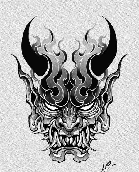 Japanese Demon Tattoo, Tattoo Cover Ups, Word Tattoo Ideas, Oni Mask Tattoo, Oni Tattoo, Hannya Mask Tattoo, Unique Tattoos For Men, Demon Mask, Word Tattoo