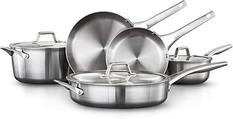 Calphalon 8-Piece Pots and Pans Set, Stainless Steel Kitchen Cookware with Stay-Cool Handles, Dishwasher Safe, Silver Calphalon Cookware, Casserole Set, Cookware Set Stainless Steel, Stainless Steel Pot, Pots And Pans Sets, Stainless Steel Cookware, Nonstick Cookware, Fry Pan, Cookware Sets