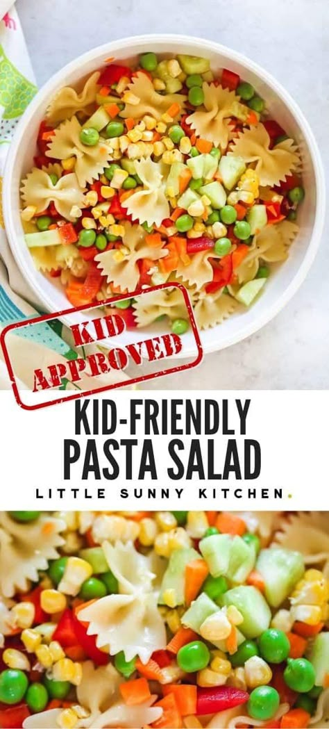 This kid-friendly pasta salad is packed with lots of fresh veggies and pasta, which makes it a healthy, filling, colorful, and delicious pasta salad that your child will love! Kid Friendly Pasta, Kid Friendly Pasta Salad, Salads Summer, Kid Friendly Vegetarian Recipes, Lunchbox Inspiration, Pasta Salad For Kids, Pasta Recipes For Kids, Delicious Pasta Salad, Salads For Kids