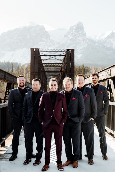 December Wedding Groomsmen, Winter Groomsmen Attire, Winter Wedding Groomsmen, Groomsmen Inspiration, February Winter, Wedding Groomsmen Attire, Wedding Parties Pictures, Canmore Alberta, Winter Dream