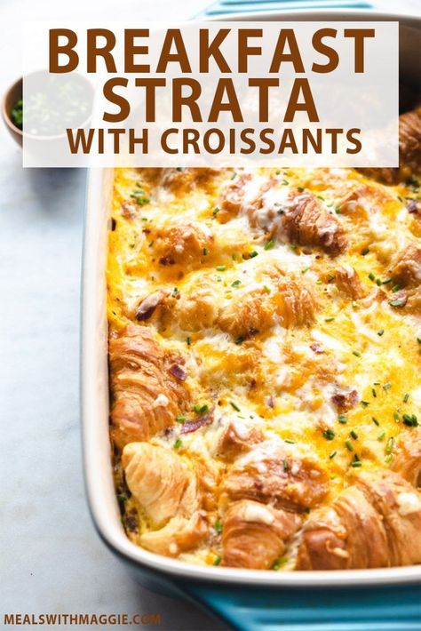 Breakfast Recipes With Croissants, Breakfast Croissants, Strata Recipes Breakfast, Croissant Breakfast Casserole, Christmas Casserole, Strata Recipes, Breakfast Strata, Baked Breakfast, Ns 200