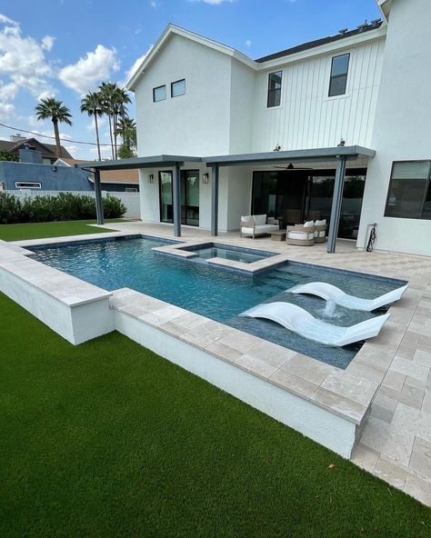 Feature Stairs, Luxury Pools Backyard, Simple Pool, Dream Backyard Pool, Pool House Designs, Pool Covers, Pools Backyard Inground, Pool Remodel, Small Pool Design