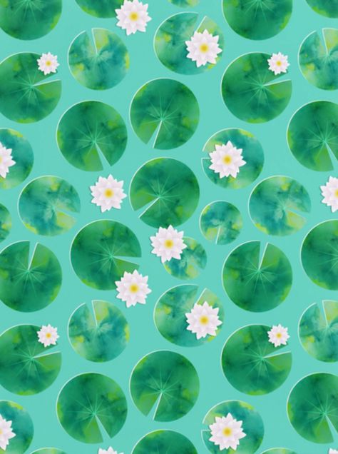 Water Lily & Lilypad Pattern By Tanya Draws Lilypad Wallpaper, Cartoon Lily Pads, Cute Lilypad Drawing, Pond Aesthetic Drawing, Water Lily Pattern, Lilypad Background, Water Lily Background, Lilypad Illustration, Lilypad Painting Easy