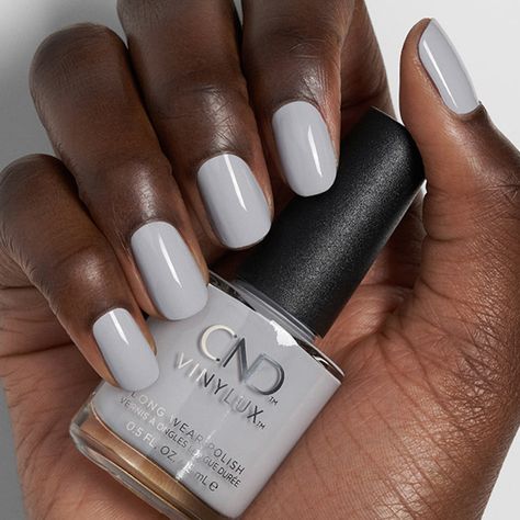 CND Thistle Thicket is available in CND Shellac and CND Vinylux Grey Polish Nails, Gray Natural Nails, Grey Nails For Dark Skin, Short Acrylic Nails On Dark Skin, Grey Nails Black Women, Manicure Ideas For Short Nails Natural Black Women, Nail Designs On Black Women, Shellac Toenails, Light Grey Nail Ideas