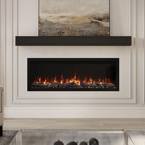 Modern Ember Highmark 50 Inch Smart Linear Electric Fireplace - Premium Flame with 10 Colors, Sleek Hidden Vent Design, Install Recessed in-Wall or Wall-Mount, WiFi and Voice-Enabled #sponsored Fireplace Electric, Linear Electric Fireplace, Flame Colors, Home Library Rooms, Built In Electric Fireplace, Linear Fireplace, Electric Fireplaces, Electric Fireplace Insert, Wall Mount Electric Fireplace