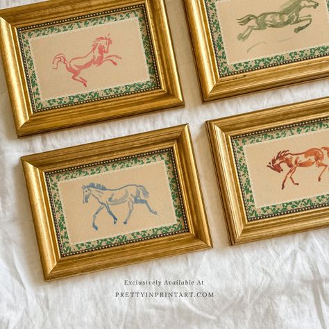 Horse Nursery Art, Art Gold Frame, Gallery Wall Template, Horse Nursery, Modern Nursery Art, Deco Pastel, Equine Artwork, Gallery Wall Nursery, Framed Pictures