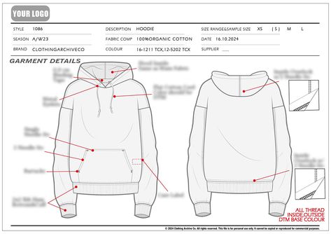 Hoodie Tech Pack Portfolio :: Behance Hoodie Tech Pack, Tech Pack Template, Fashion Management, Technical Illustration, Classy Outfits Men, Women's Athletic Wear, Management Styles, Tech Pack, Brand Clothing