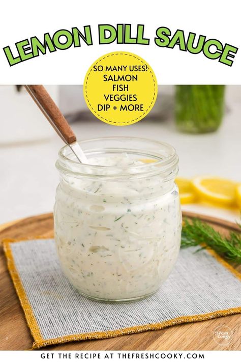 Grab this 5 minute sauce recipe for your next salmon recipe. Lemon Dill Sauce is both a sauce and a dressing, great for fish, veggies, chicken and even as a dip! Get the recipe via @thefreshcooky Lemon Sauce For Fish, Salmon Burger Sauce, Honey Dill Sauce, Extract Recipes, Dill Sauce Recipe, Sauce For Grilled Chicken, Fish Veggies, Sauce For Vegetables, Ham Sauce