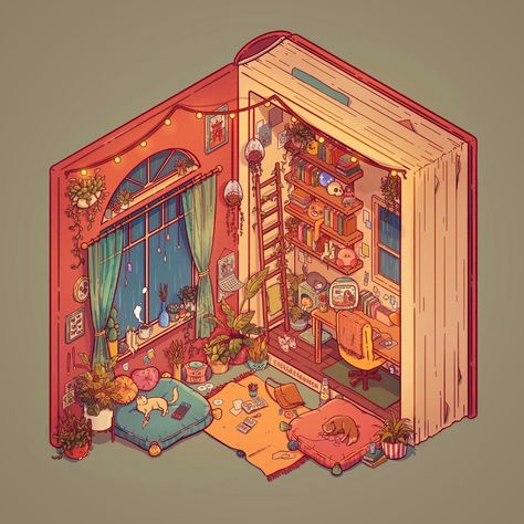 (2) Home / Twitter Výtvarné Reference, Isometric Art, 패턴 배경화면, Japon Illustration, Fete Anime, Book Nook, Dessin Adorable, 판타지 아트, Fantasy Illustration