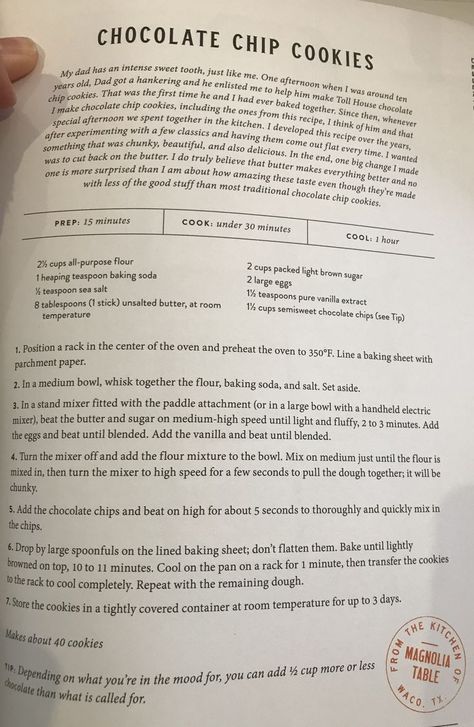 Chocolate Chip Cookies Magnolia, Magnolia Chocolate Chip Cookie Recipe, Magnolia Cookie Recipe, Magnolia Bakery Chocolate Chip Cookies, Chocolate Chip Cookies Joanna Gaines, Joanna Gaines Cheesecake Recipe, Joanna Gaines Christmas Recipes, Magnolia Chocolate Chip Cookies, Magnolia Cookies Joanna Gaines